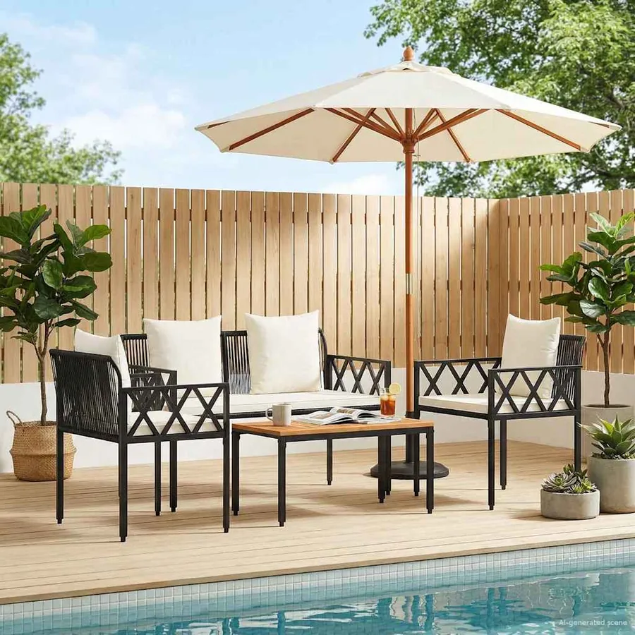 Ensemble de meubles d'extérieur 4 pcs Noir et blanc crème
