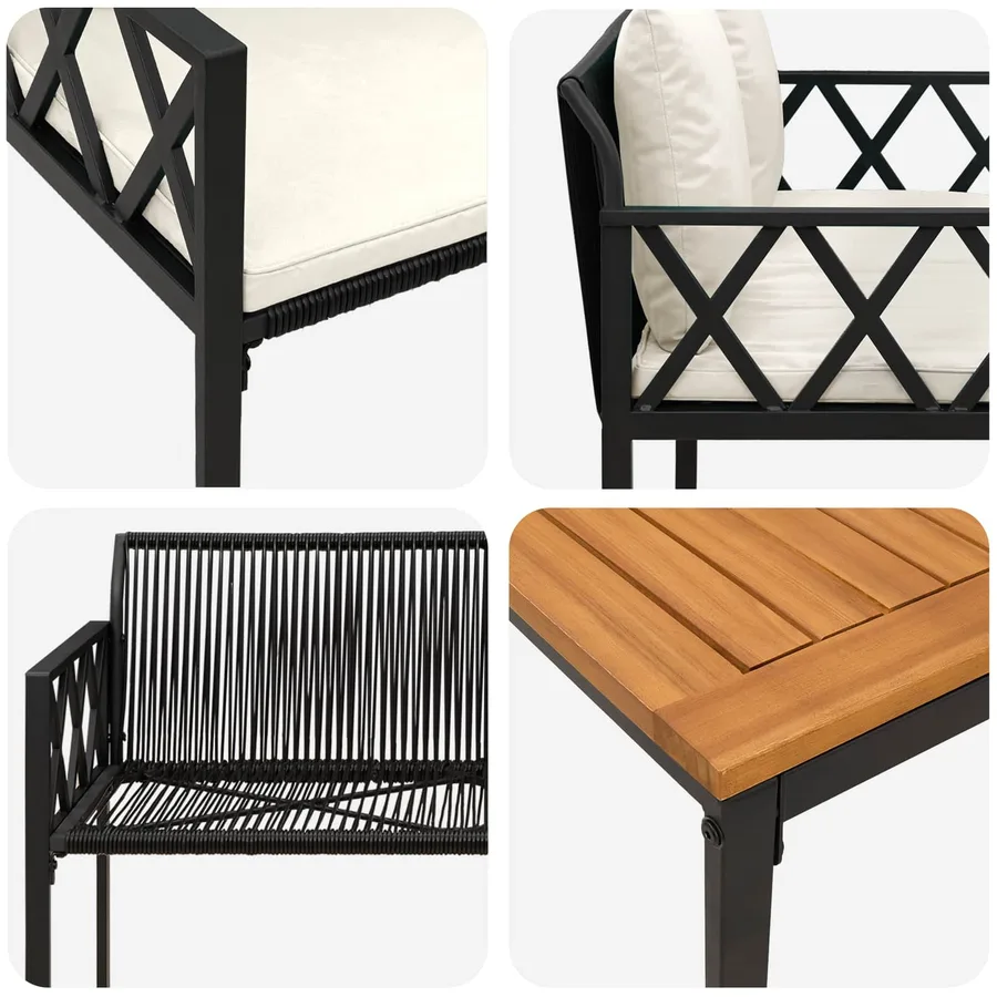 Ensemble de meubles d'extérieur 4 pcs Noir et blanc crème - 10