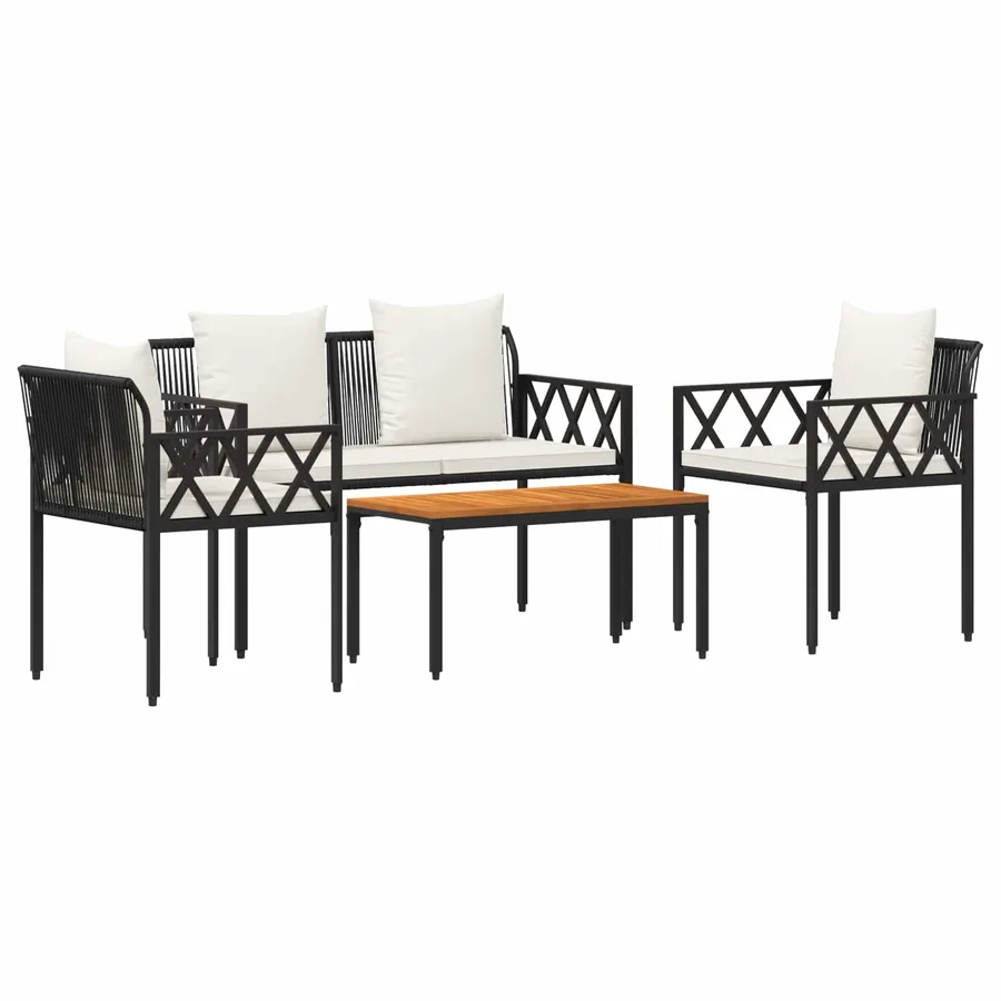 Ensemble de meubles d'extérieur 4 pcs Noir et blanc crème - 2