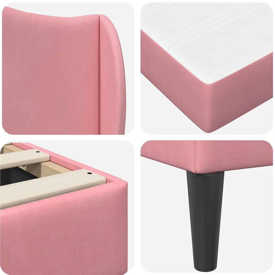 Cadre de lit avec tête de lit Rose 90 x 190 cm Velours - 9