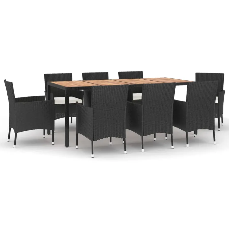 Ensemble à manger jardin 9pcs et coussins noir résine tressée - 2