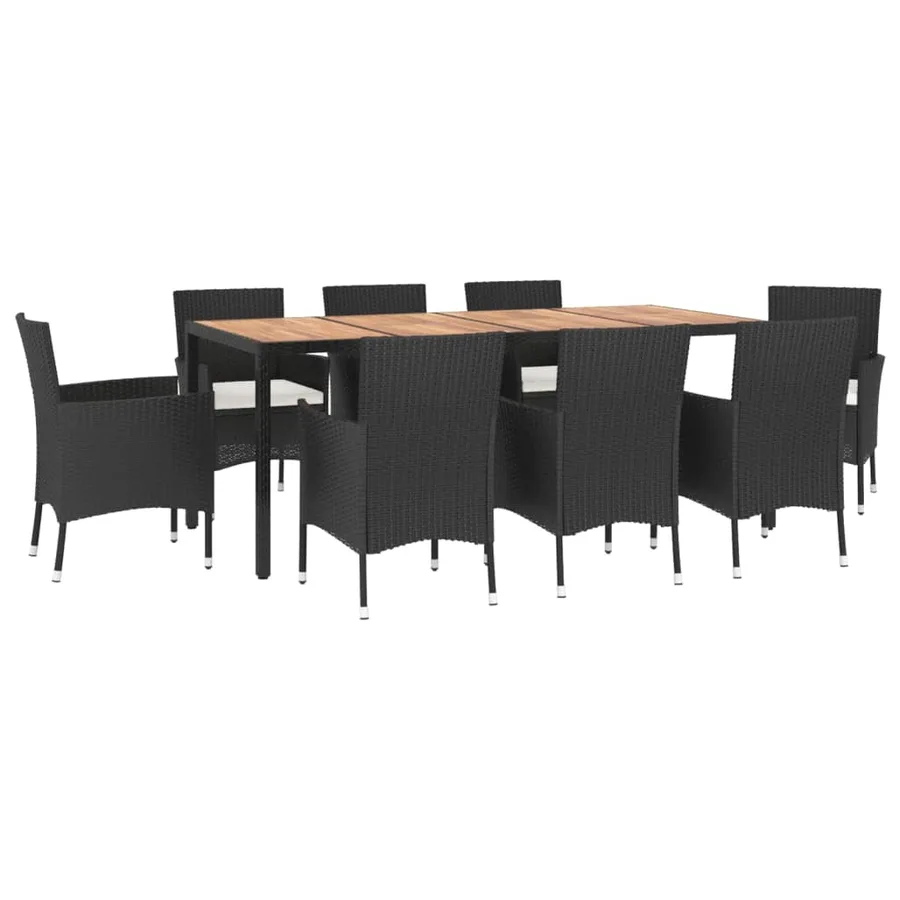 Ensemble à manger jardin 9pcs et coussins noir résine tressée - 3