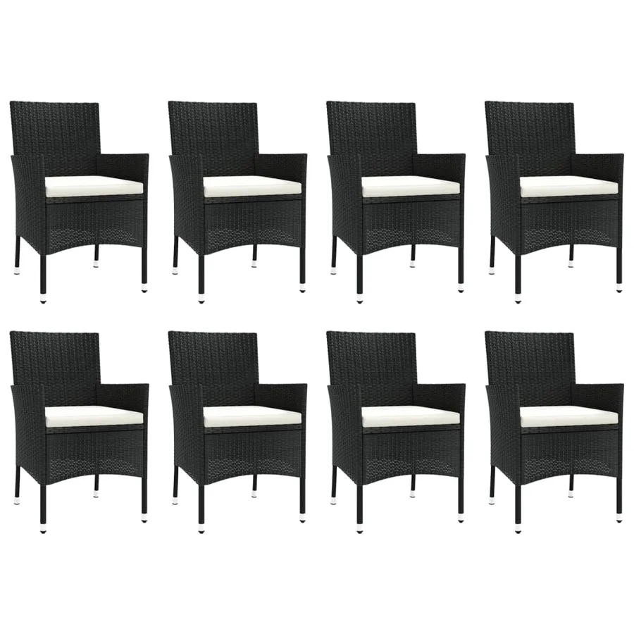 Ensemble à manger jardin 9pcs et coussins noir résine tressée - 4