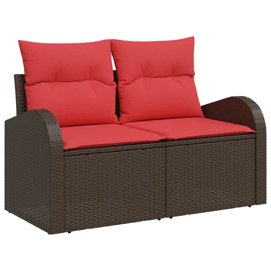 Ensemble de canapé de jardin 7 pcs Marron et rouge polyrotin - 6