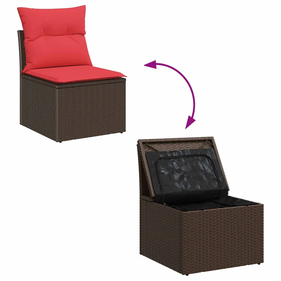 Ensemble de canapé de jardin 7 pcs Marron et rouge polyrotin - 9