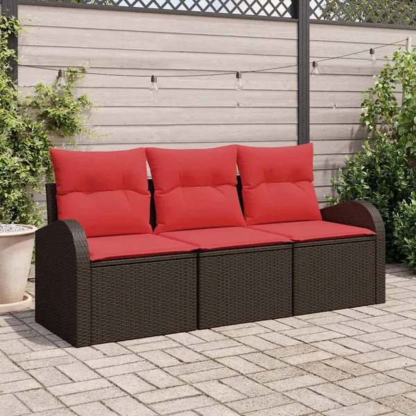 Ensemble de canapé de jardin 3 pcs Marron et rouge Poly rotin
