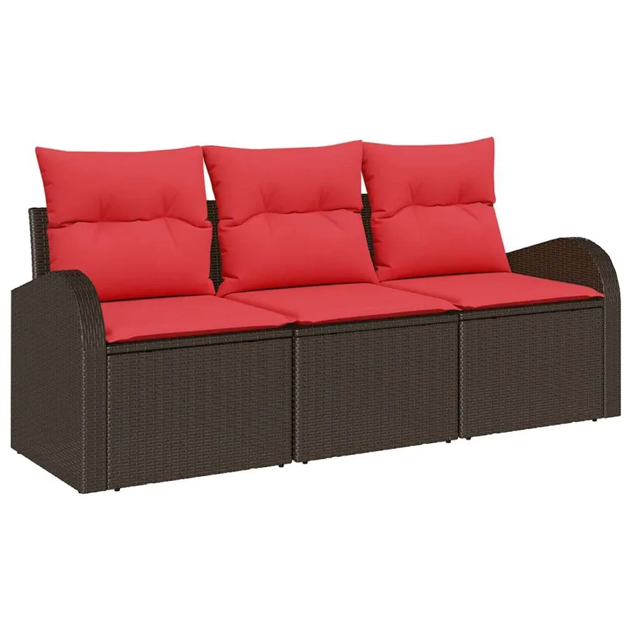 Ensemble de canapé de jardin 3 pcs Marron et rouge Poly rotin - 2