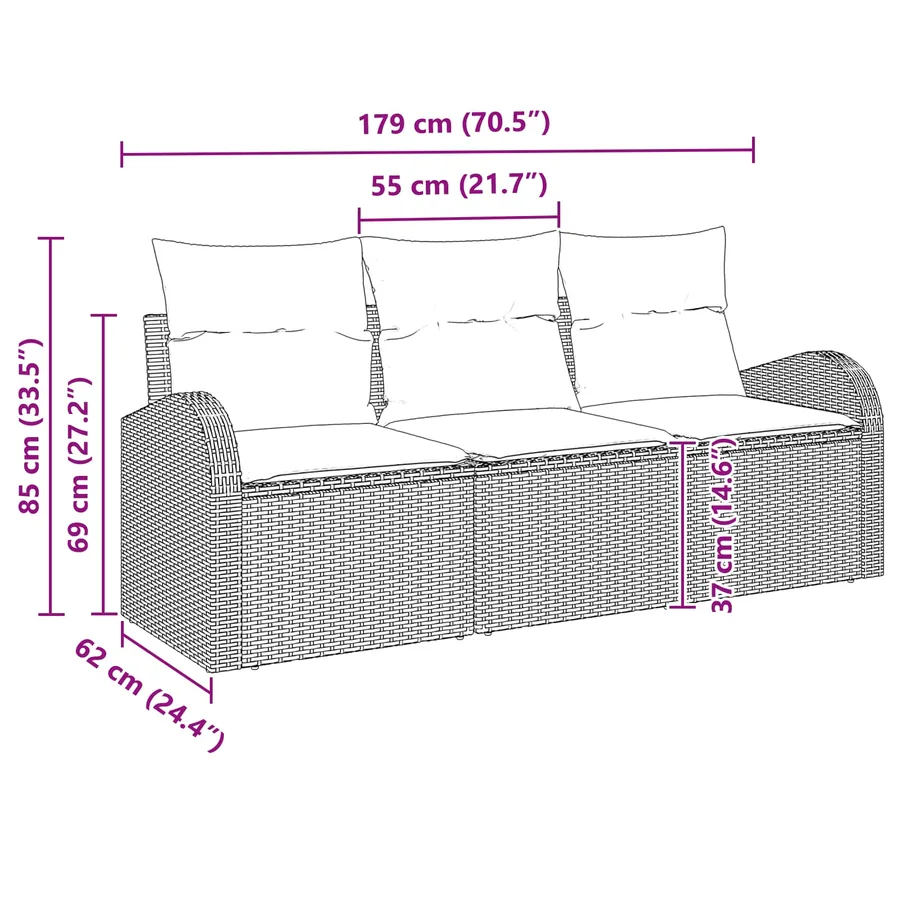 Ensemble de canapé de jardin 3 pcs Marron et rouge Poly rotin - 8