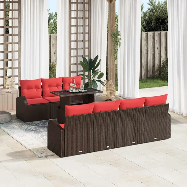 Ensemble de canapé de jardin 8 pcs Marron Poly Rattan