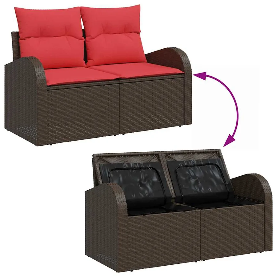 Ensemble de canapé de jardin 8 pcs Marron Poly Rattan - 10