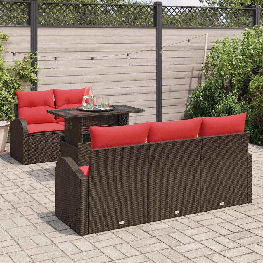 Ensemble de canapé de jardin 6 pcs Marron Poly Rattan - 3