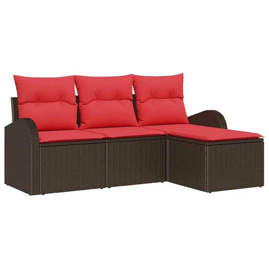 Ensemble de Canapés 4 pcs Marron et rouge polyrotin - 2