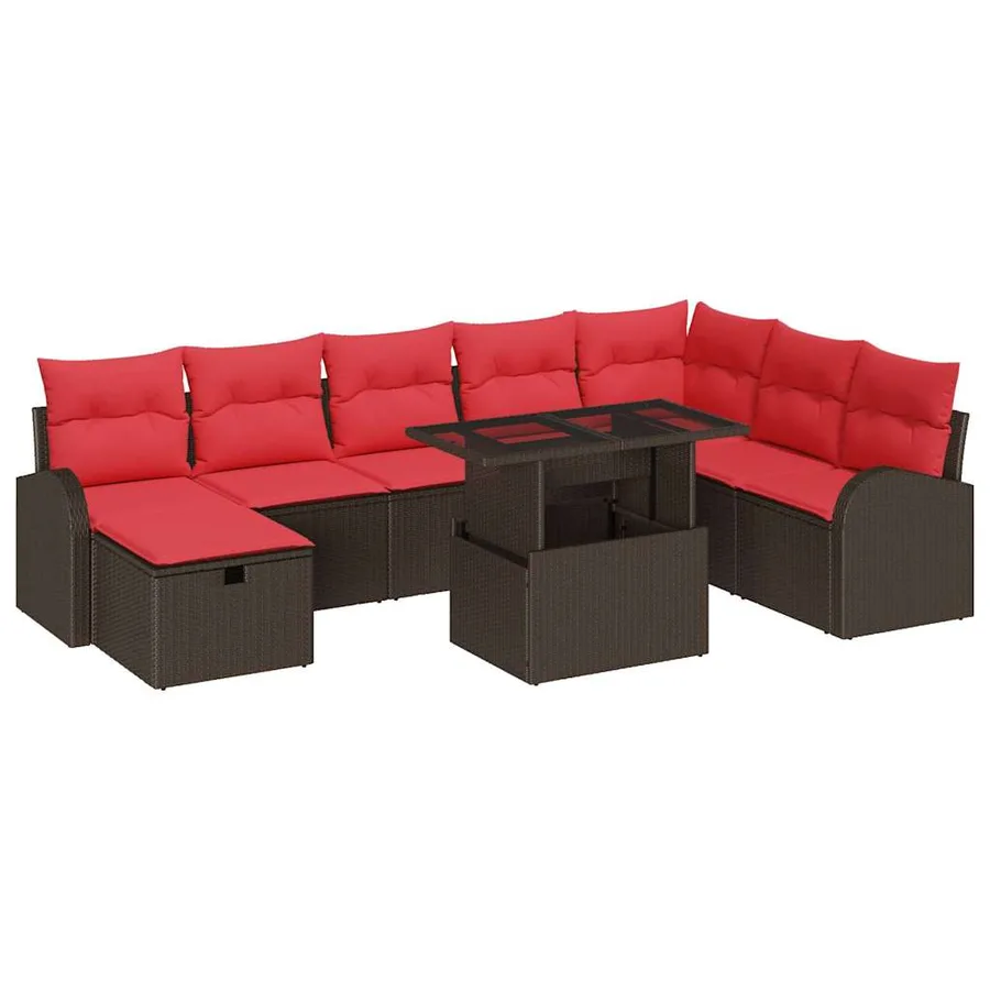 Ensemble de canapé de jardin 9 pcs Marron Poly rotin - 2