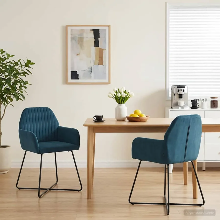 Chaises de salle à manger 2 pcs Velours Bleu 55 x 50 x 84 cm