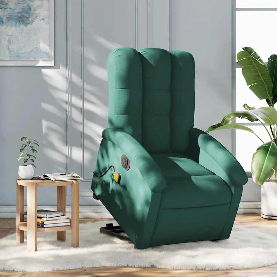 Fauteuil inclinable de massage électrique Vert foncé Tissu - 16