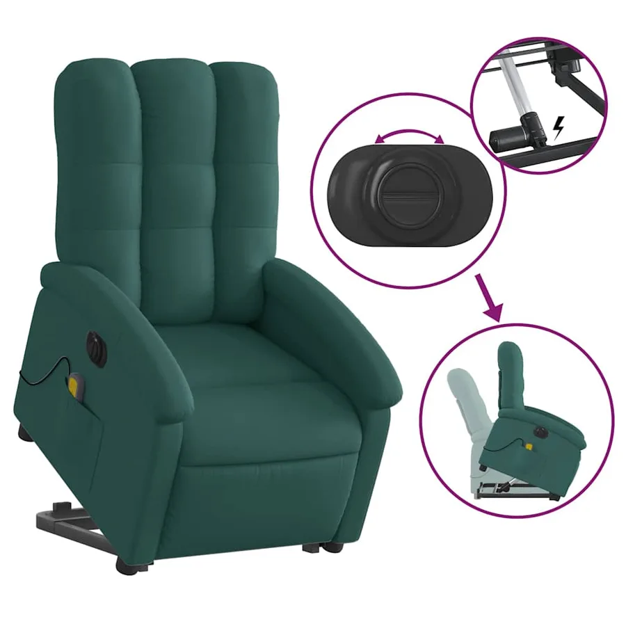 Fauteuil inclinable de massage électrique Vert foncé Tissu - 6