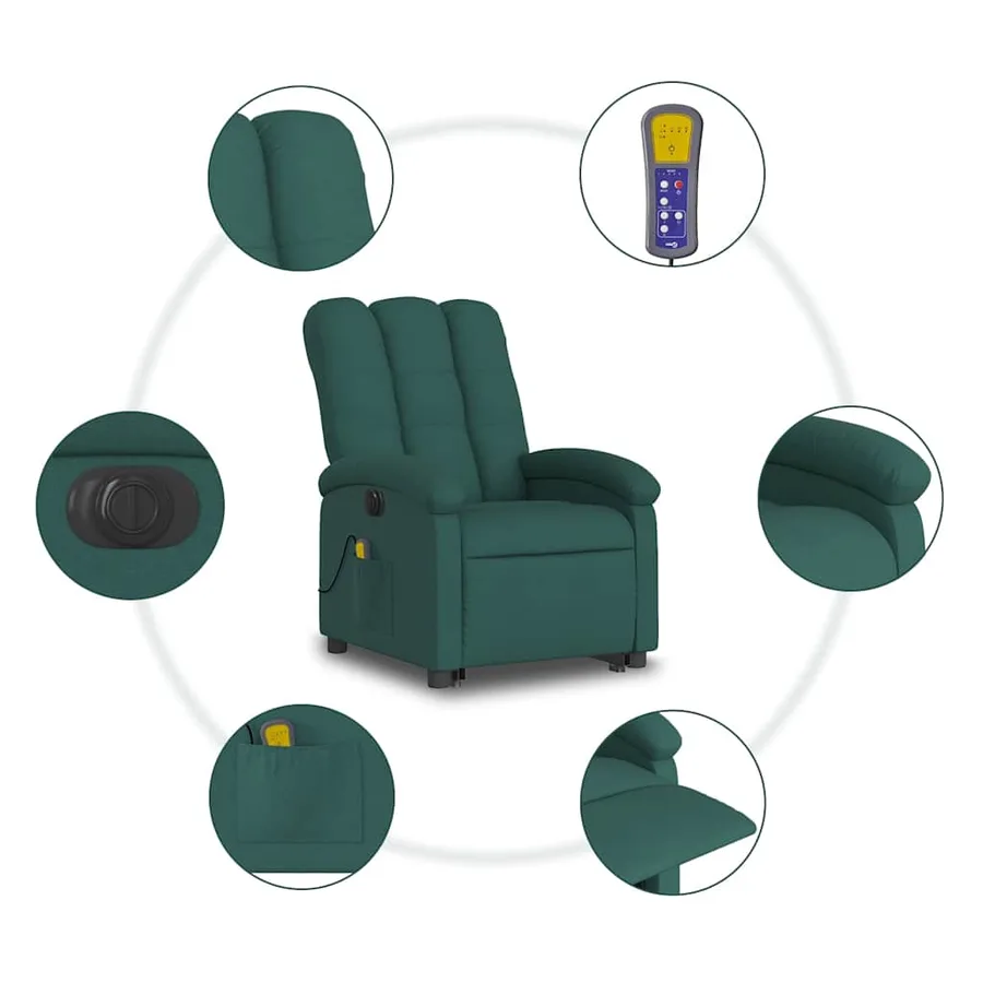 Fauteuil inclinable de massage électrique Vert foncé Tissu - 8