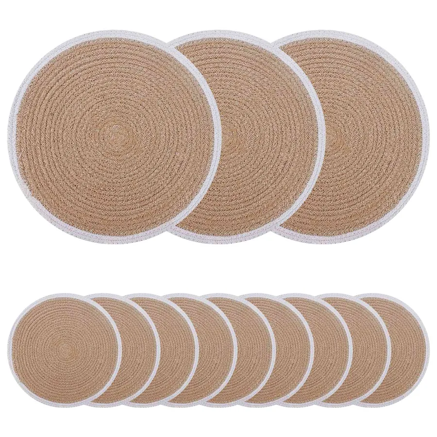 Placemets en jute 12 pcs Naturel et Blanc Ø 30 cm