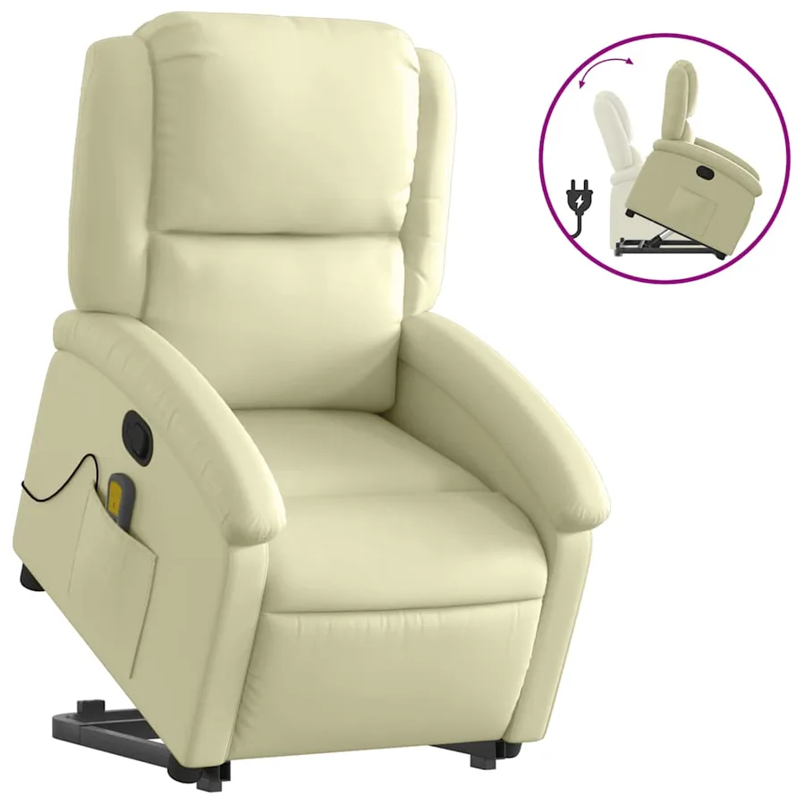 Fauteuil inclinable crème cuir véritable - 2