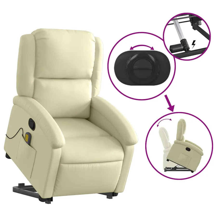 Fauteuil inclinable crème cuir véritable - 6