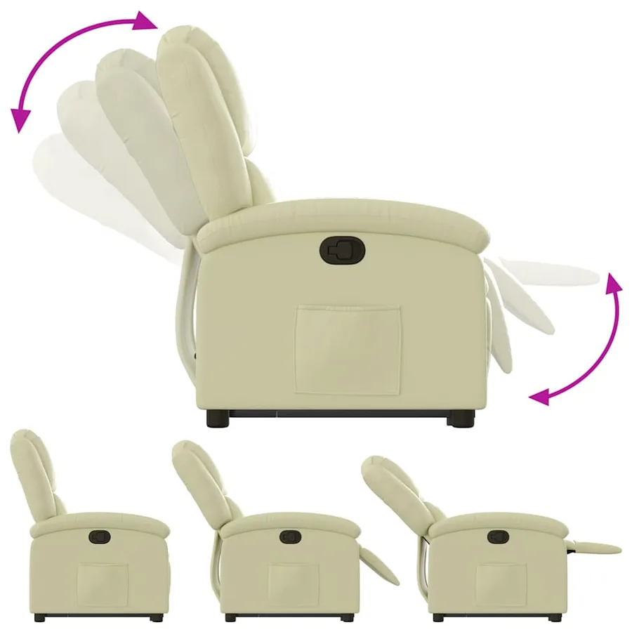 Fauteuil inclinable crème cuir véritable - 7