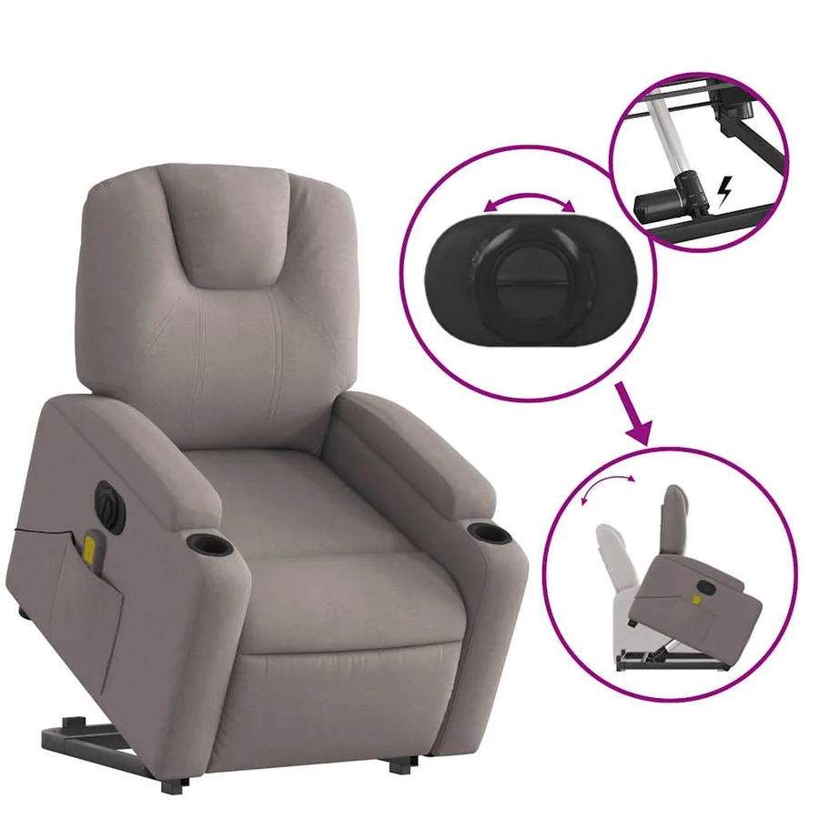 Fauteuil inclinable de massage électrique Taupe Tissu - 11