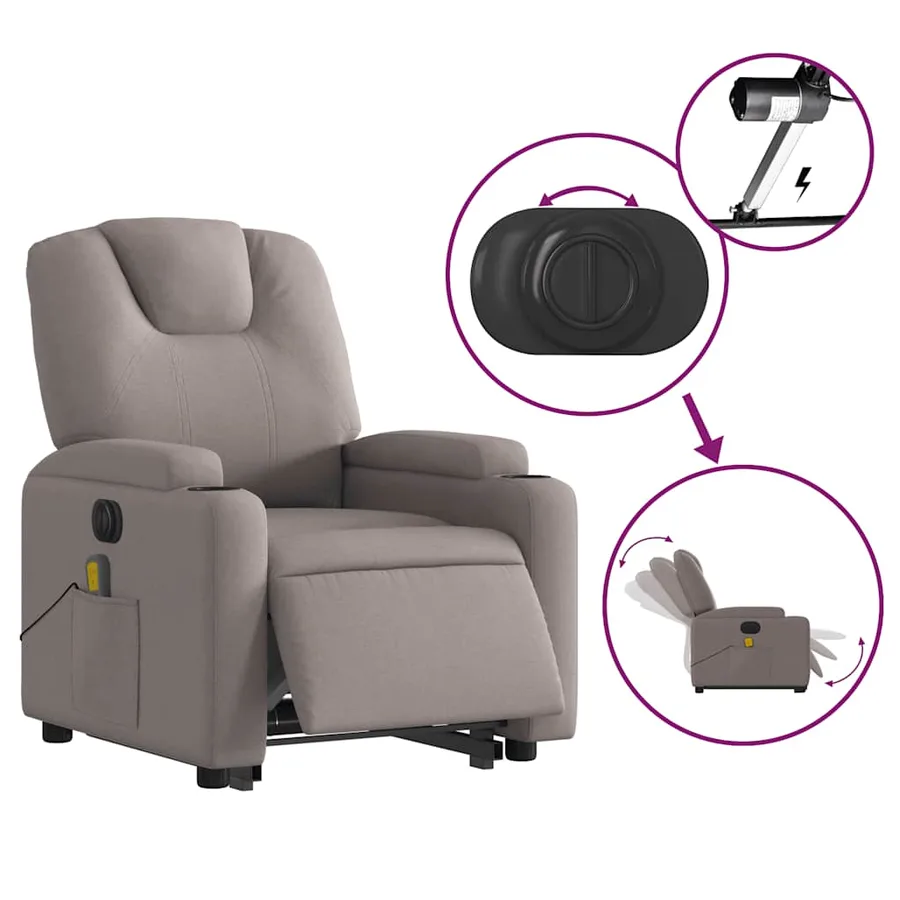 Fauteuil inclinable de massage électrique Taupe Tissu - 6
