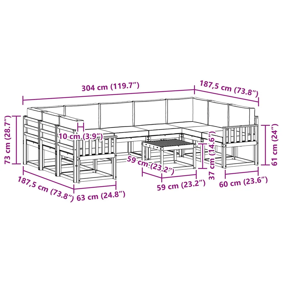 Ensemble de canapés d'extérieur 10 pcs Blanc et Beige - 8