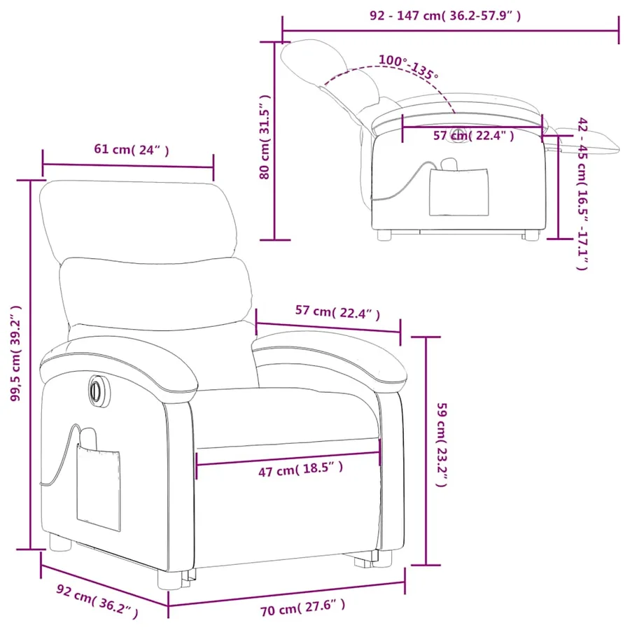 Fauteuil inclinable de massage électrique Marron foncé Tissu - 17