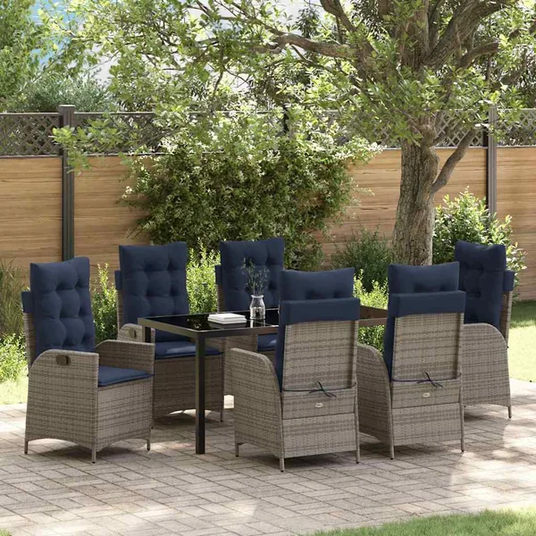 Ensemble de salle à manger pour jardin 7 pcs Gris et Noir Rotin