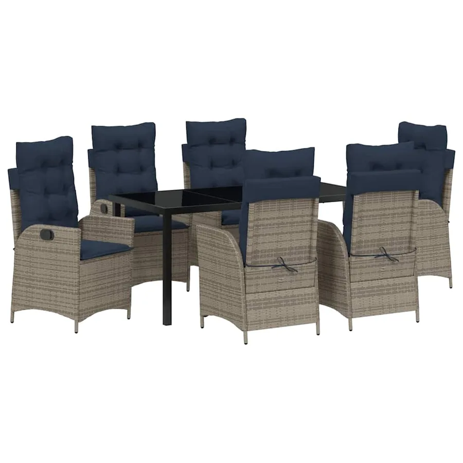 Ensemble de salle à manger pour jardin 7 pcs Gris et Noir Rotin - 2