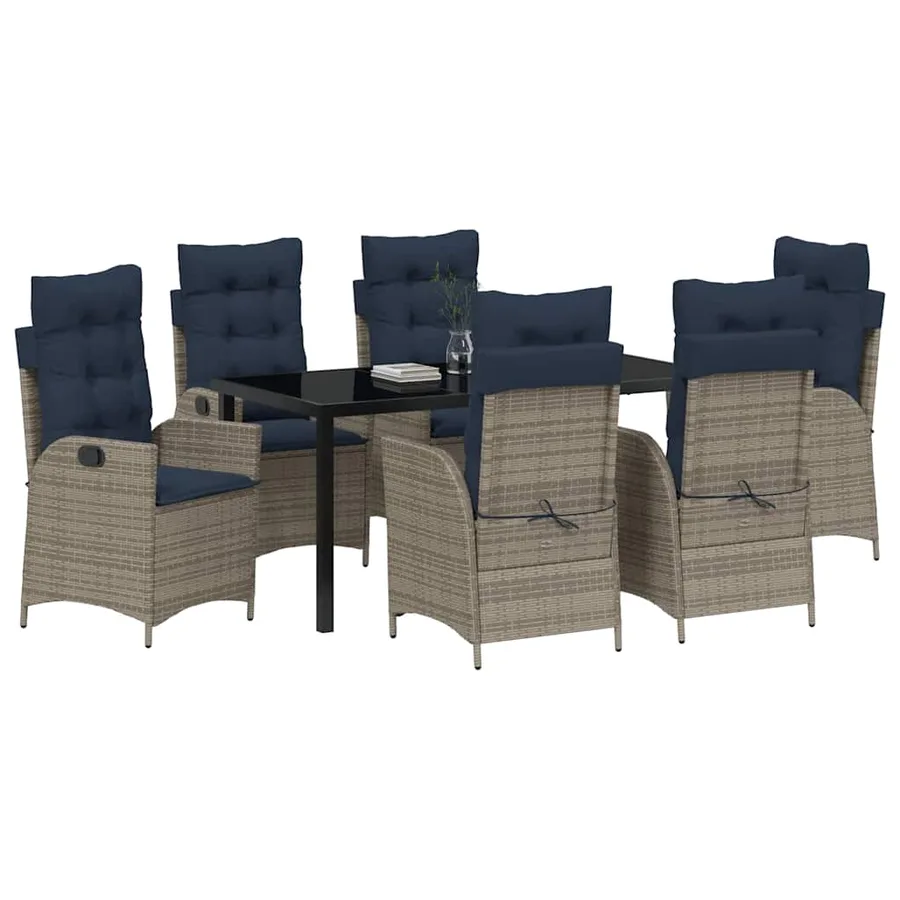 Ensemble de salle à manger pour jardin 7 pcs Gris et Noir Rotin - 3