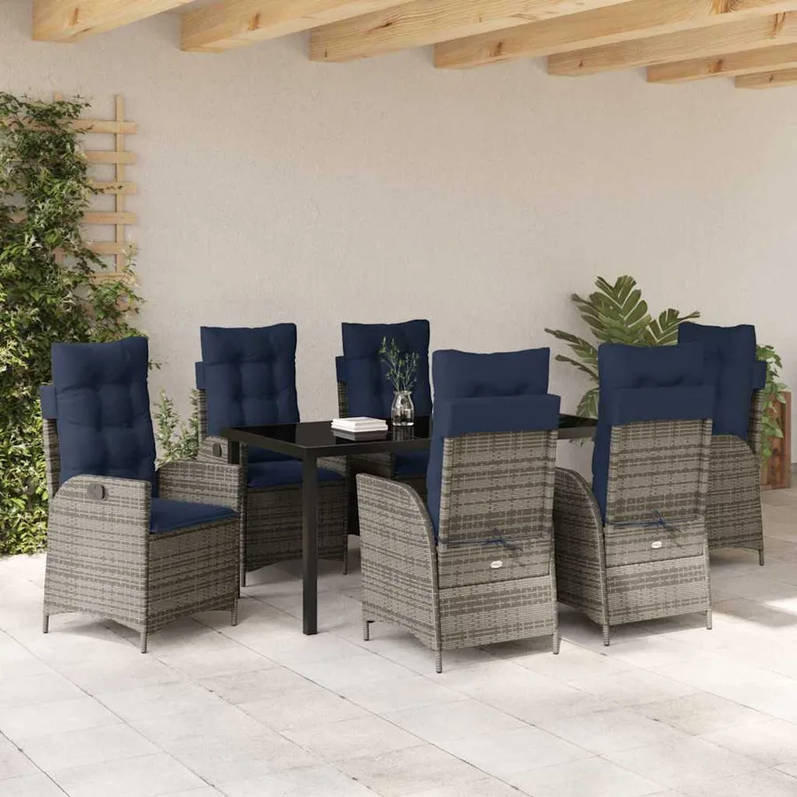 Ensemble de salle à manger pour jardin 7 pcs Gris et Noir Rotin - 4