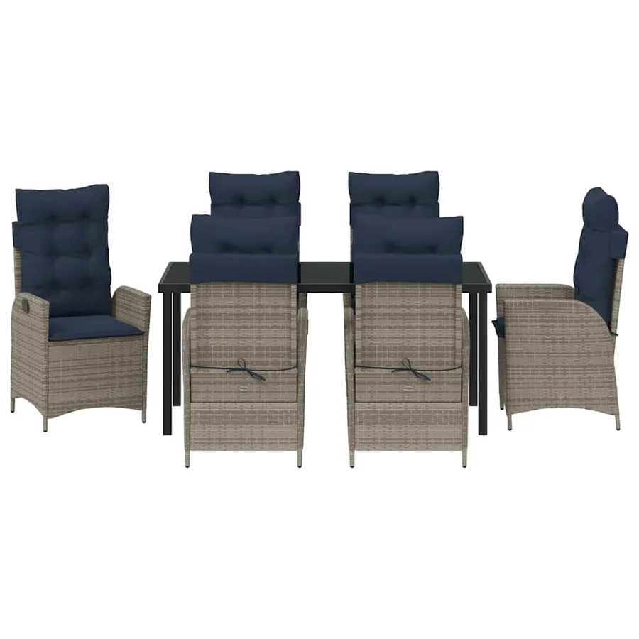 Ensemble de salle à manger pour jardin 7 pcs Gris et Noir Rotin - 7