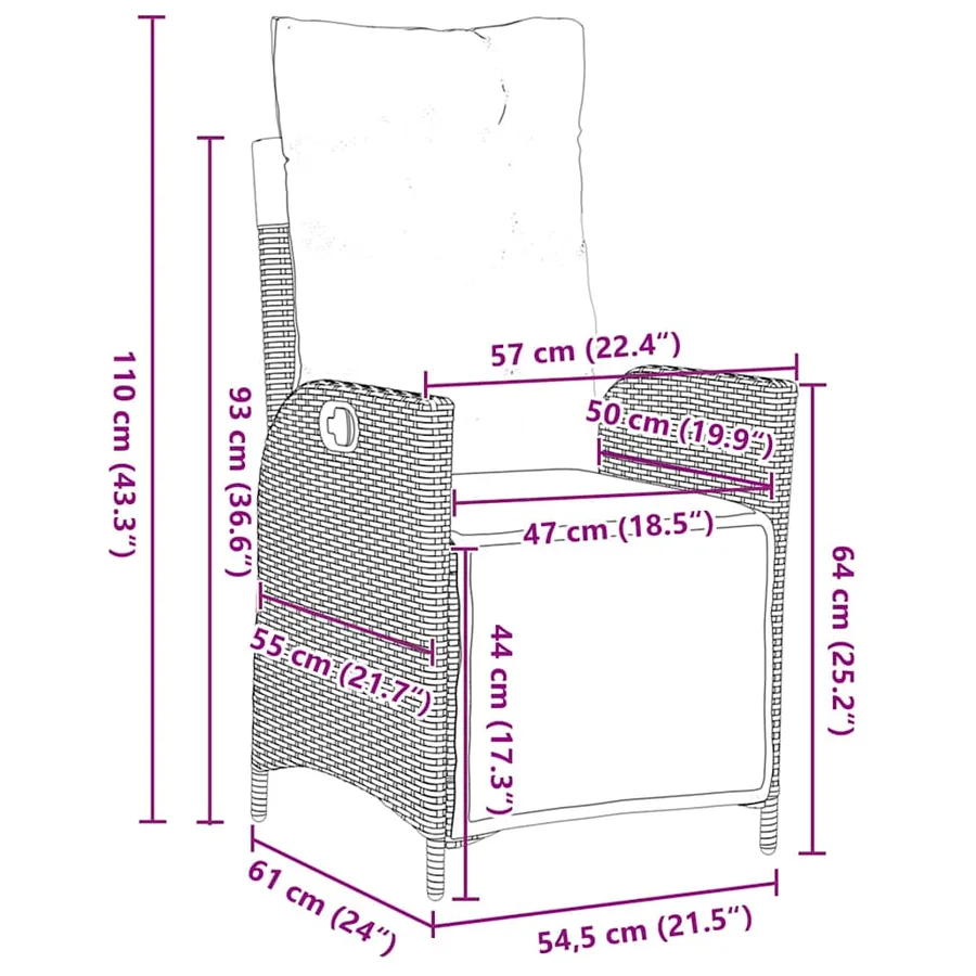Ensemble de salle à manger pour jardin 7 pcs Gris et Noir Rotin - 8
