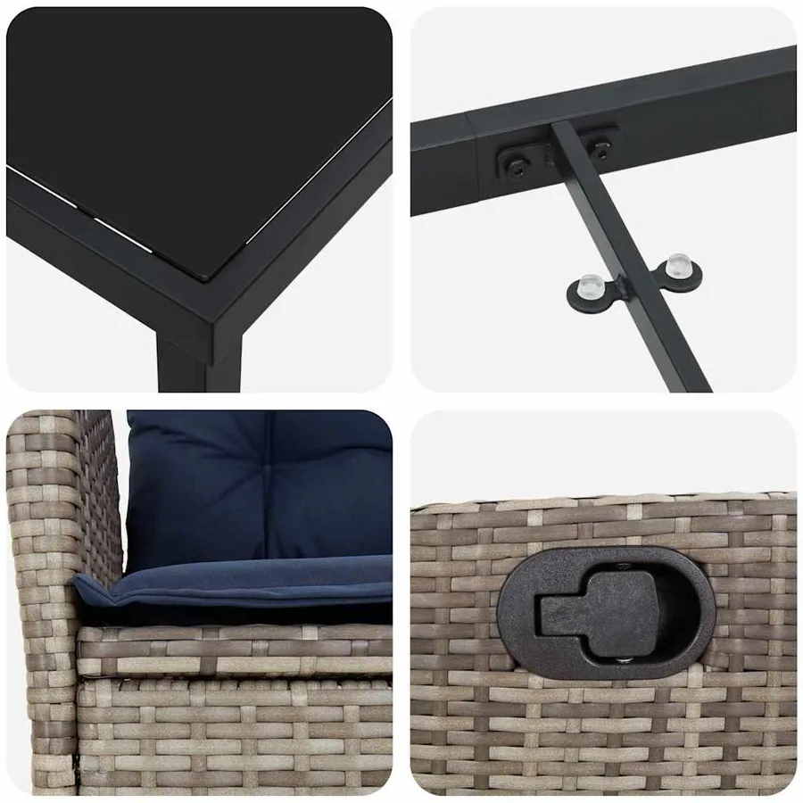 Ensemble de salle à manger pour jardin 7 pcs Gris et Noir Rotin - 9