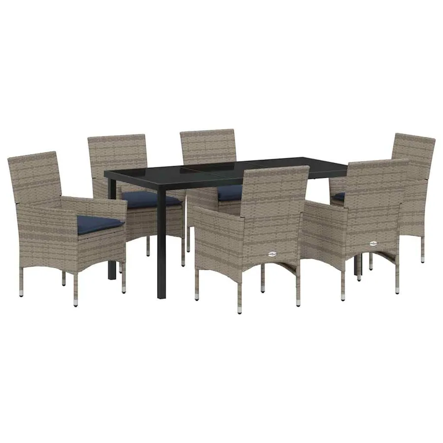 Ensemble table et chaises avec coussin 7 pcs Gris Rotin PE - 2