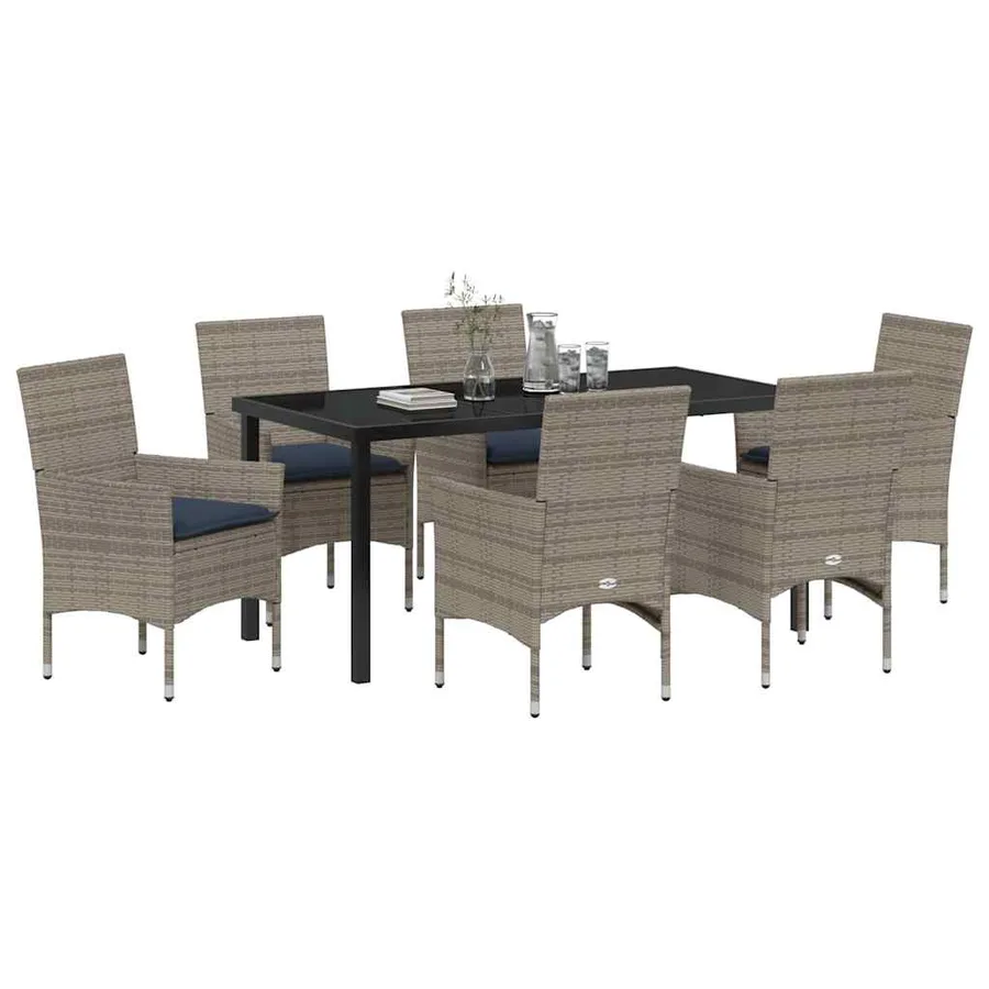 Ensemble table et chaises avec coussin 7 pcs Gris Rotin PE - 3