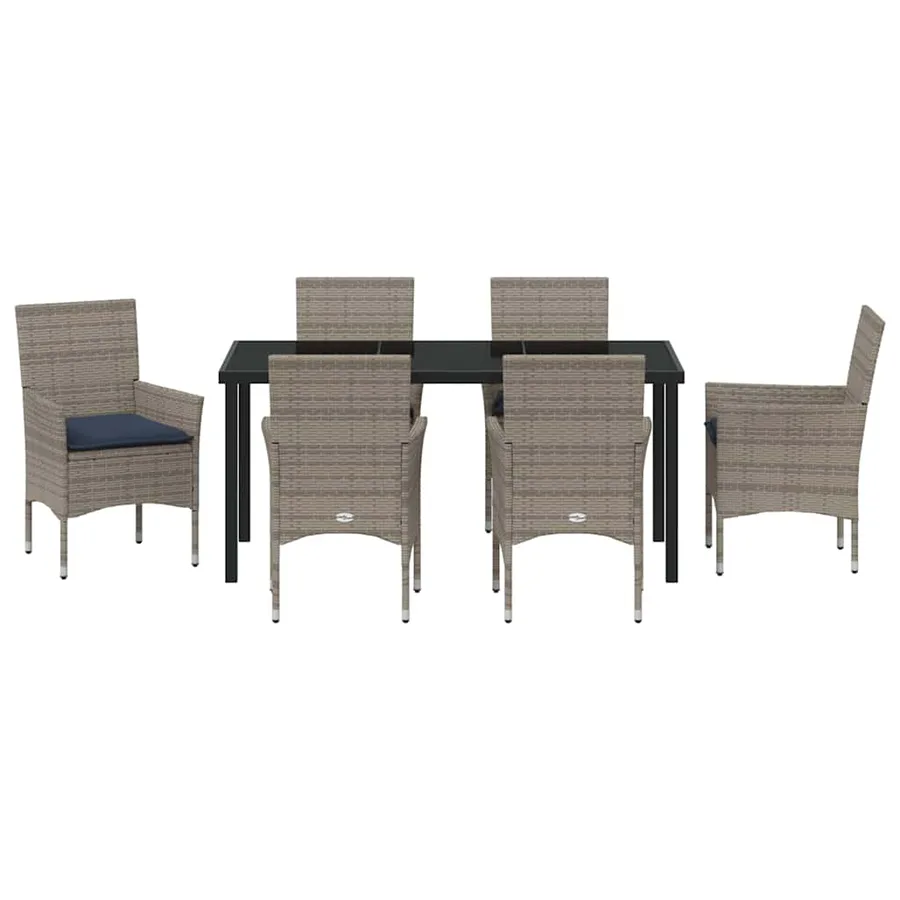 Ensemble table et chaises avec coussin 7 pcs Gris Rotin PE - 7
