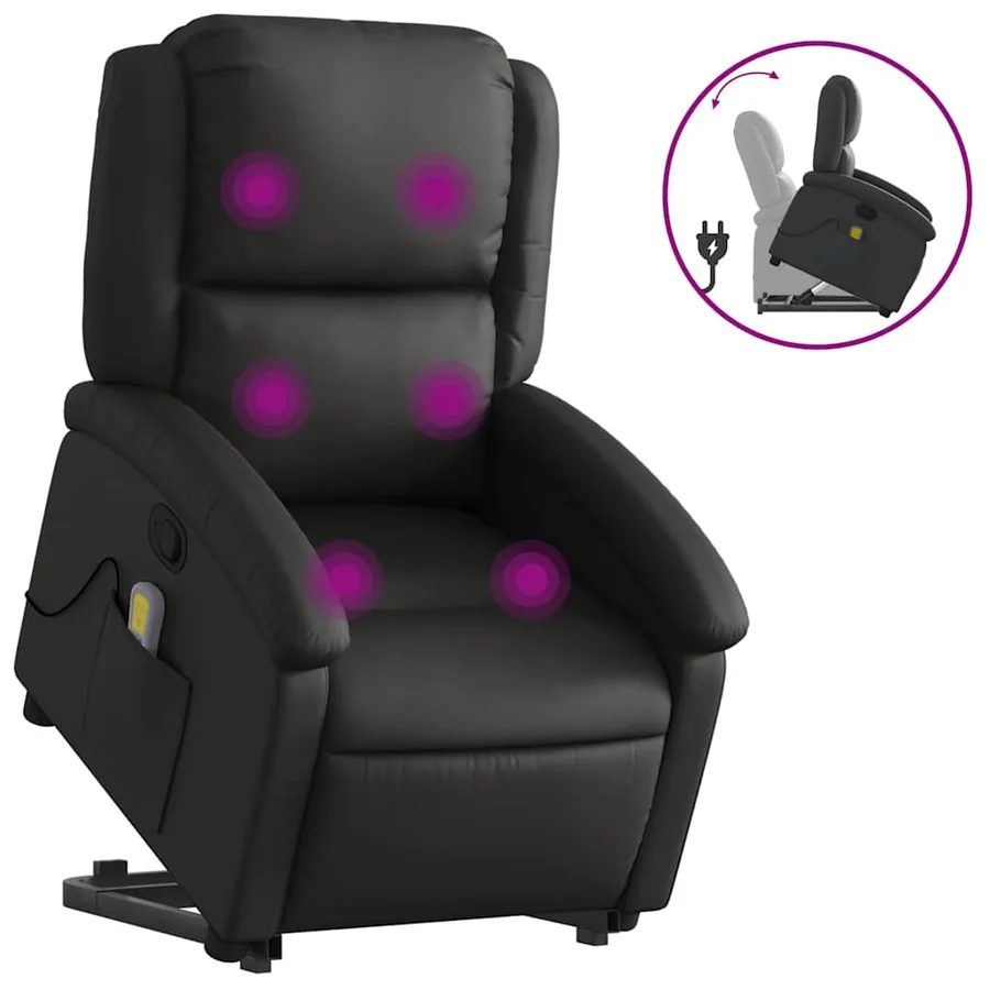 Fauteuil inclinable de massage noir cuir véritable - 2