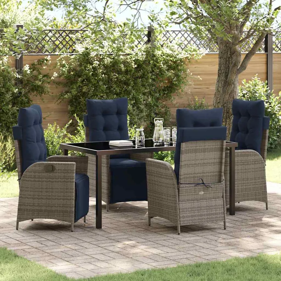 Ensemble de salle à manger pour jardin 5 pcs Gris et Noir Rotin
