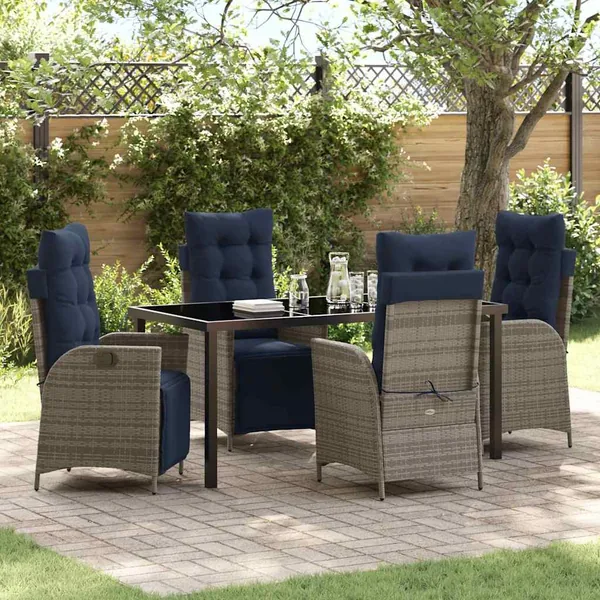 Ensemble de salle à manger pour jardin 5 pcs Gris et Noir Rotin