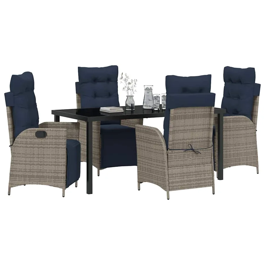 Ensemble de salle à manger pour jardin 5 pcs Gris et Noir Rotin - 3