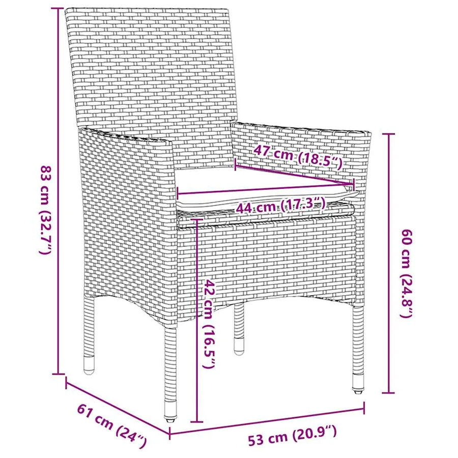 Ensemble table et chaises avec coussin 5 pcs Marron Rotin PE - 10
