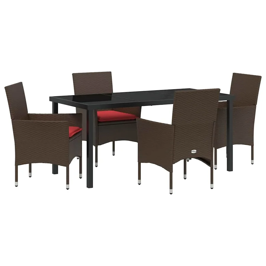 Ensemble table et chaises avec coussin 5 pcs Marron Rotin PE - 2