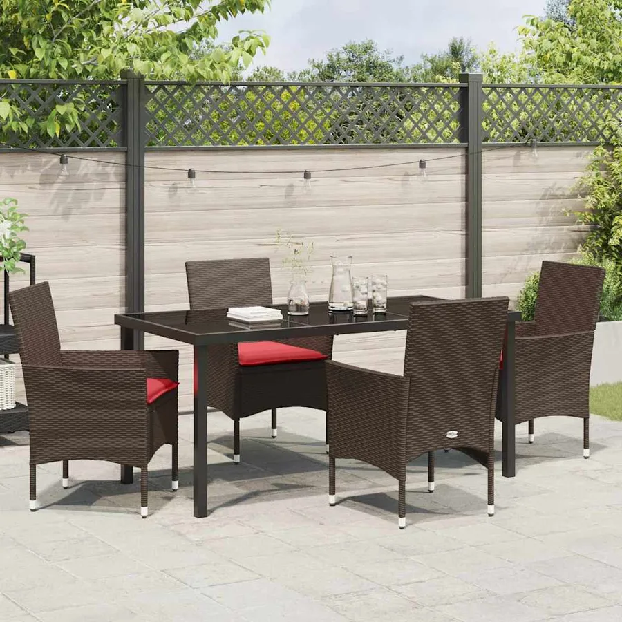 Ensemble table et chaises avec coussin 5 pcs Marron Rotin PE - 4