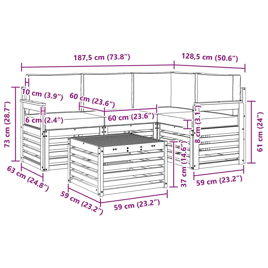 Ensemble de canapés d'extérieur 5 pcs Blanc et crème - 7