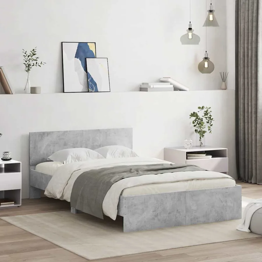Cadre de lit avec tête de lit et LED gris béton 135x190 cm - 4
