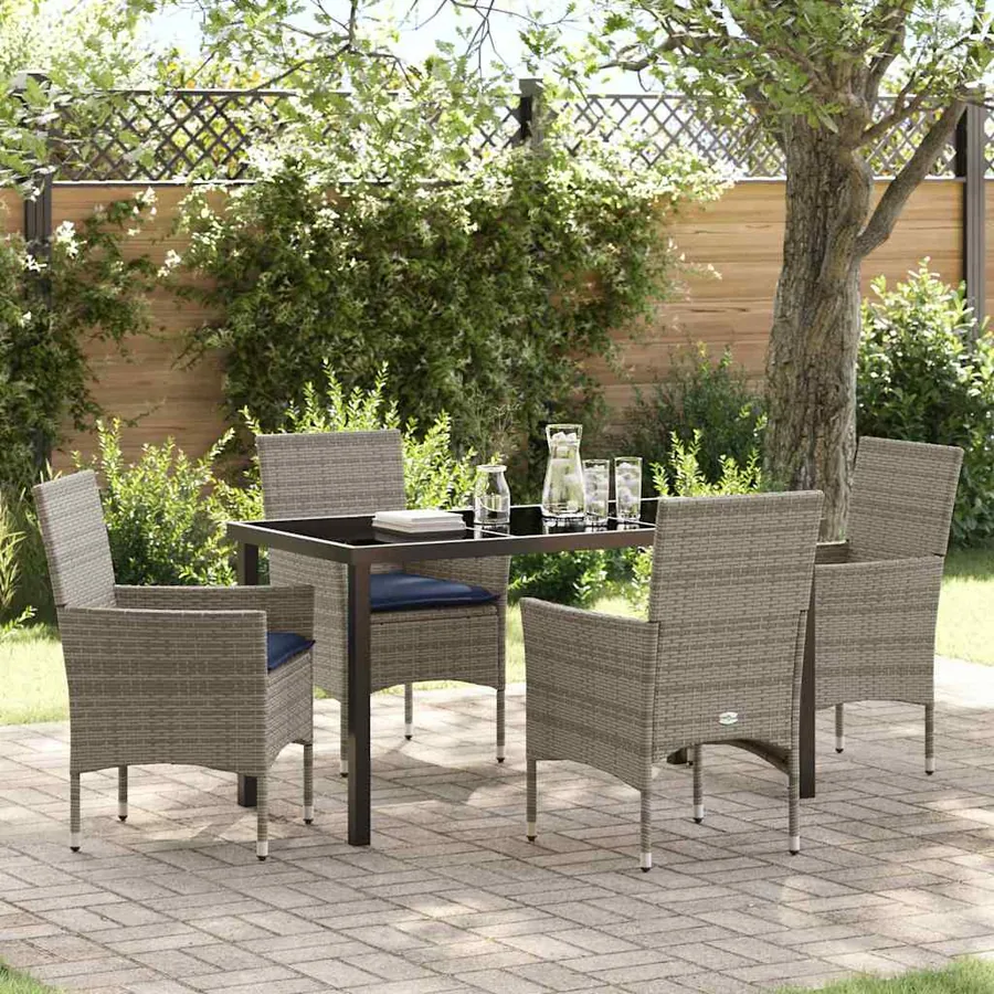 Ensemble table et chaises avec coussin 5 pcs Gris Rotin PE