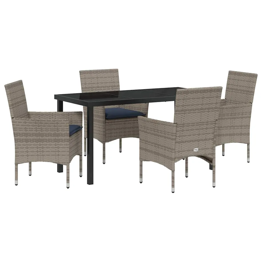 Ensemble table et chaises avec coussin 5 pcs Gris Rotin PE - 2